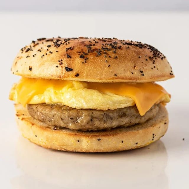 Egg Scrapple Cheese Bagel Sandwich.