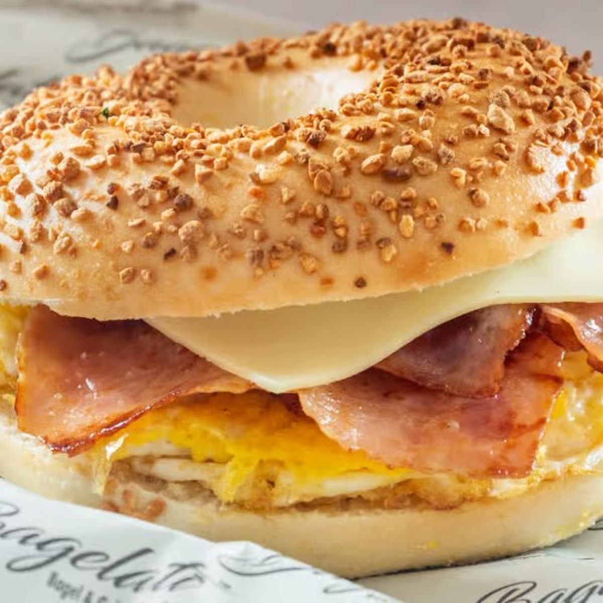 Egg Ham Cheese Bagel Sandwich